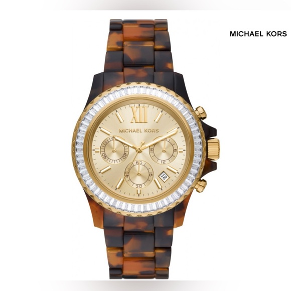 NWT Michael Kors Everest watch- tortoise, gold, crystal details - Picture 1 of 12
